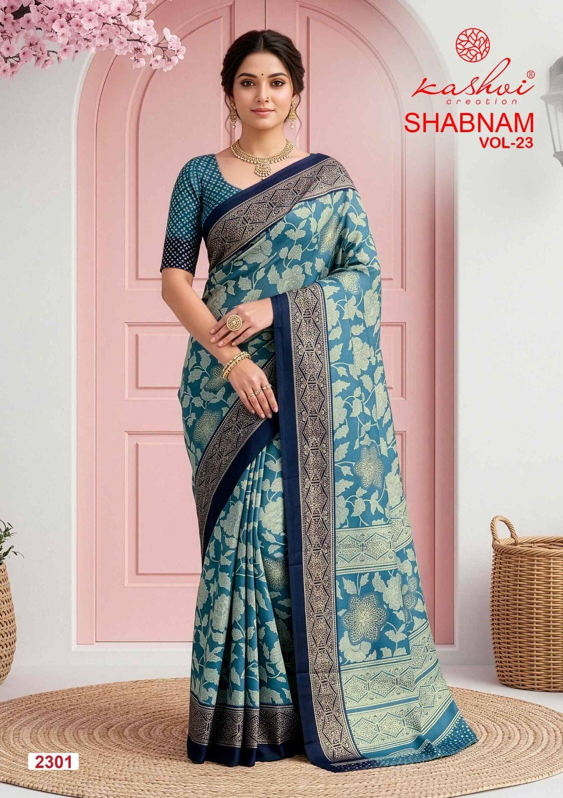 SHABNAM VOL. 23 By KASHVI CREATION Indian Traditional Wear Collection Beautiful Stylish Fancy Colorful Casuals Wear DULL MOSS FOIL PRINT Sarees At Wholesale Price